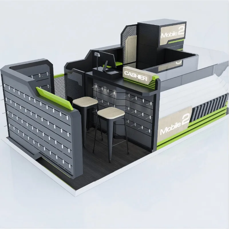 Phone Display Kiosk with LED Lights – Modular Mobile Phone Showcase Counter for Retail Stores, Malls, Includes Accessory Racks & POS Station — view 2