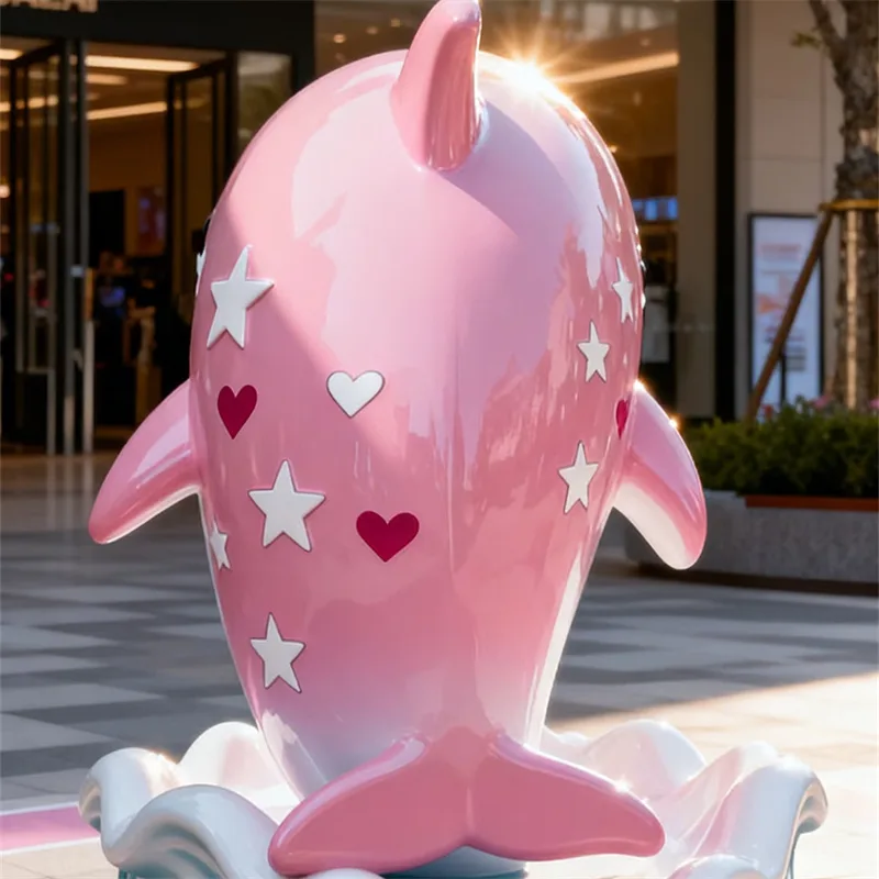 Pink Cartoon Dolphin FRP Sculpture – Internet-Famous Decor for Ocean Parks & Children’s Playgrounds — view 3