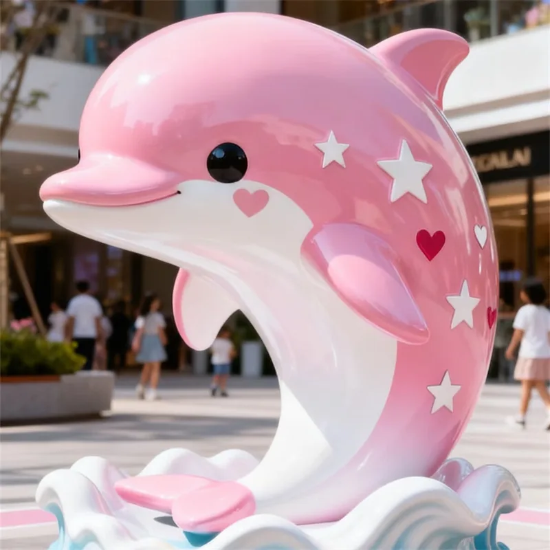 Pink Cartoon Dolphin FRP Sculpture – Internet-Famous Decor for Ocean Parks & Children’s Playgrounds — view 4