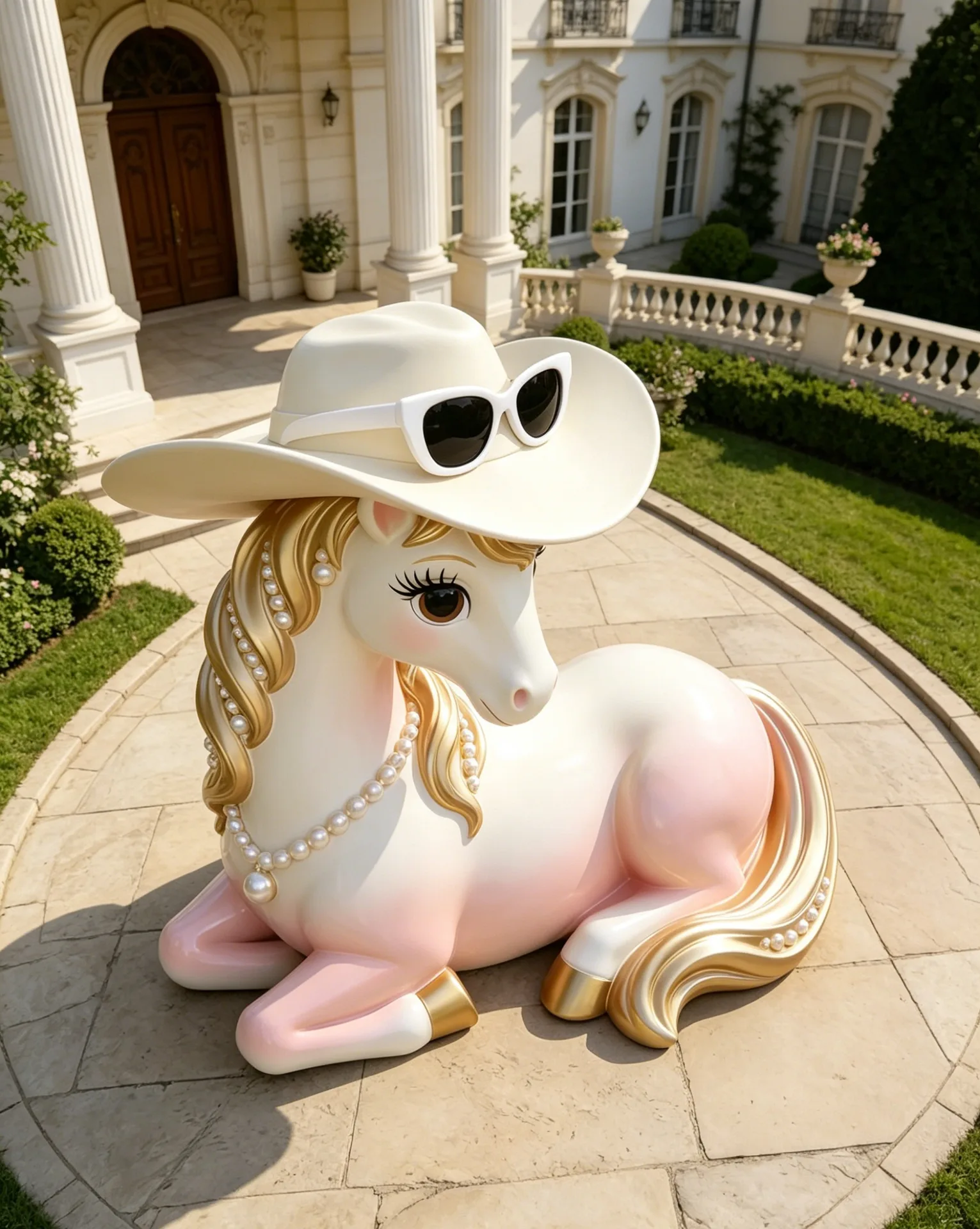 Pink Cartoon Horse Fiberglass Sculpture For Mall Outdoor — view 3