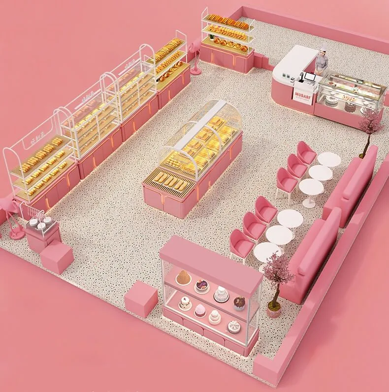 Pink dream bread display showcase custom bakery gondola counter — view 3