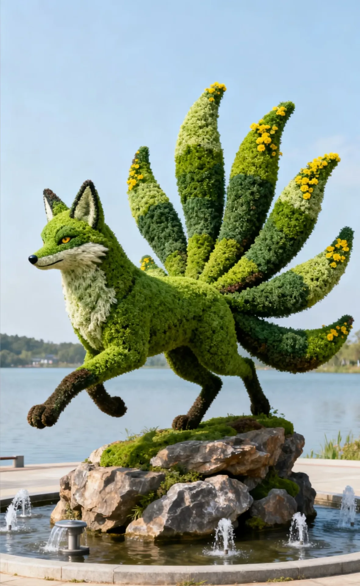 Plant Covered Nine-Tailed Fox Fiberglass Sculpture For Park — view 3