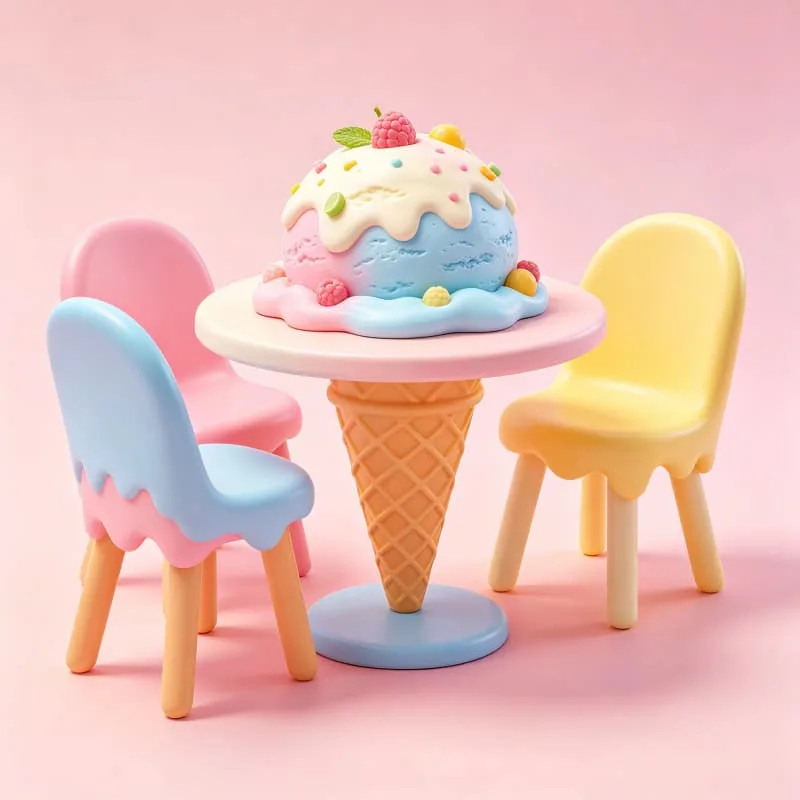 Playful Melting Ice Cream Cone Table And Chairs For Dessert Themed Venue Decor — view 4