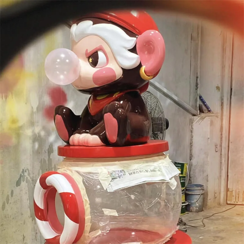 Pop Mart Style Fiberglass Cartoon Monkey Sculpture | Chinese Style Sun Wukong IP Decor for Malls and Toy Stores — view 3