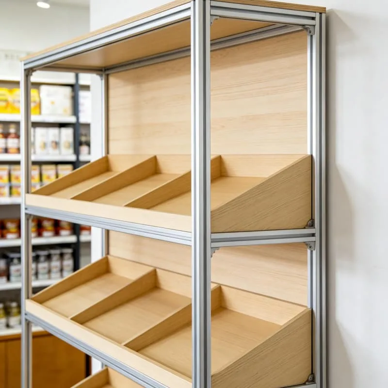 Practical Wooden Bakery Display Shelving Unit Tiered Stand for Central Shop — view 4