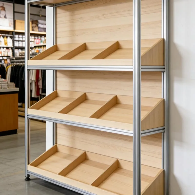 Practical Wooden Bakery Display Shelving Unit Tiered Stand for Central Shop — view 5