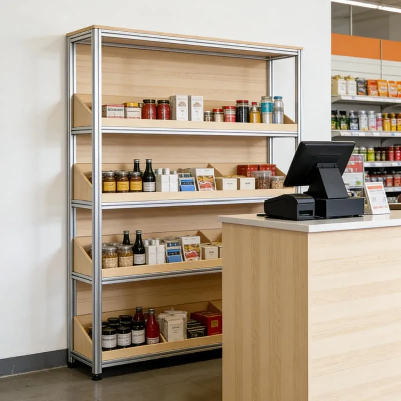 Practical Wooden Bakery Display Shelving Unit Tiered Stand for Central Shop — view 7