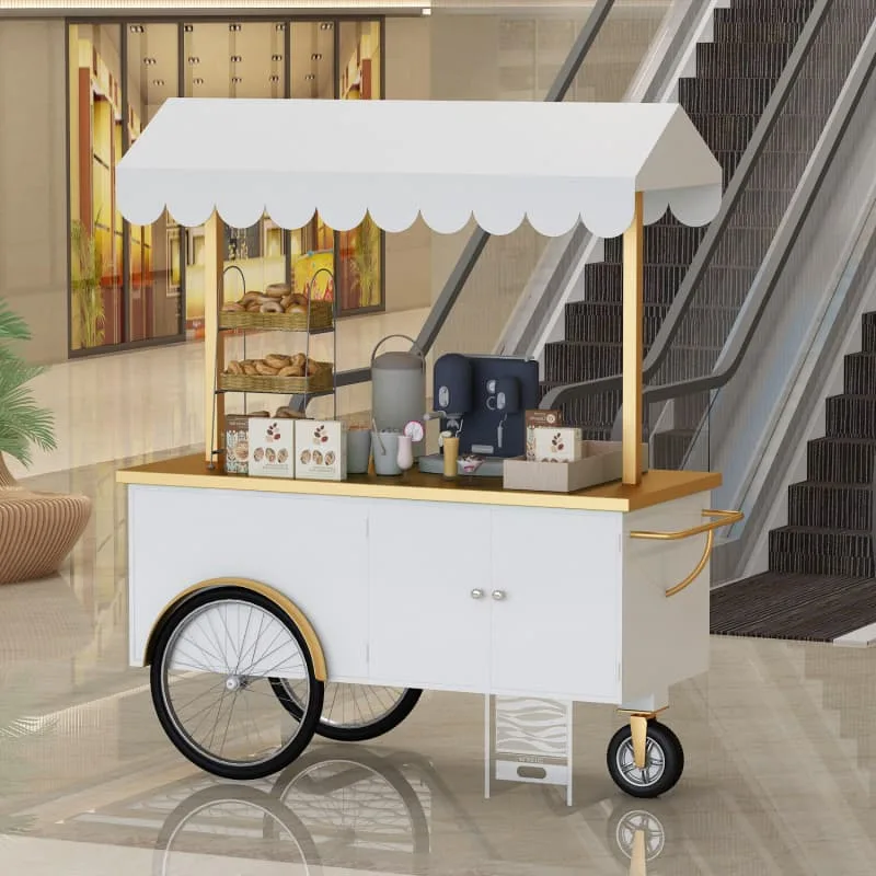 Premium Hand‑Pushed Coffee Cart with Scalloped Canopy for Retail — view 3