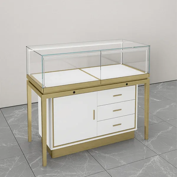 Premium Ultra-Clear Glass Jewelry Display Cabinet with Custom Size & Finish Options