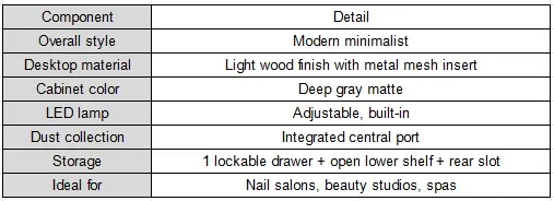 Professional Nail Station with Integrated Dust Collector & LED Lighting — product detail 4