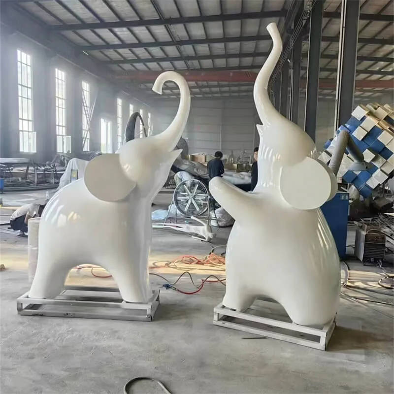 Pure white abstract fiberglass baby elephant sculpture for mall and park landscaping — view 4