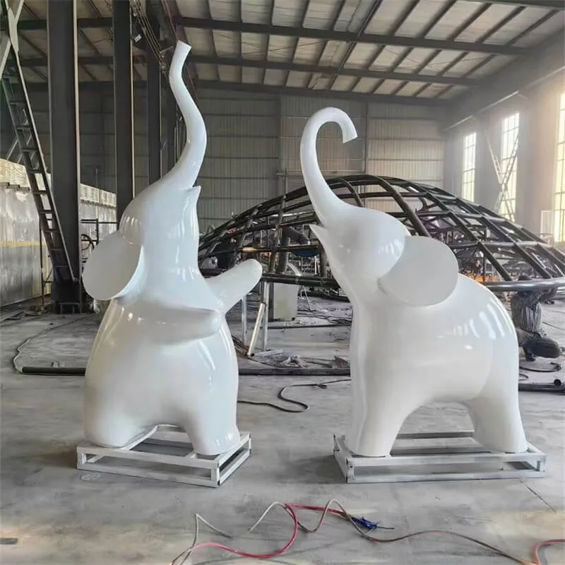 Pure white abstract fiberglass baby elephant sculpture for mall and park landscaping — view 3