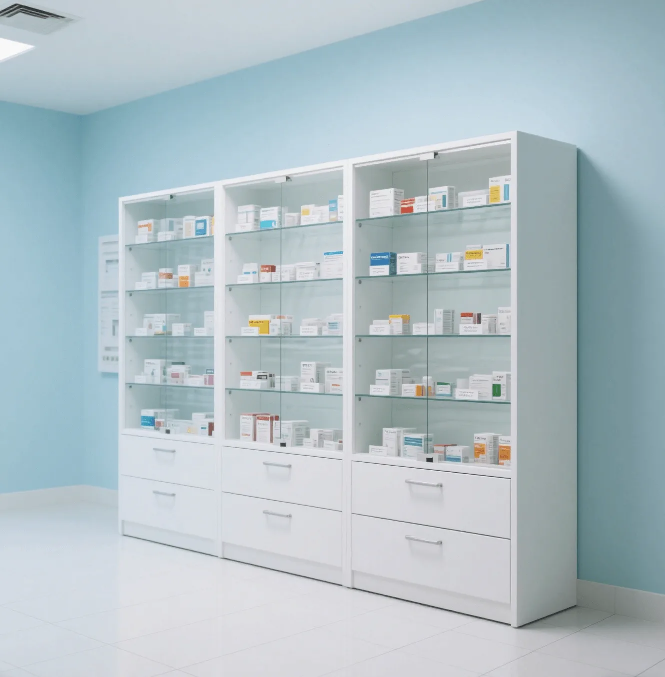 Pure white pharmacy display showcase design multifunctional display wall cabinet — view 3