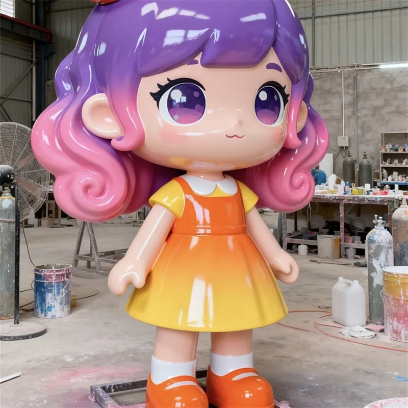 Purple-Pink Gradient Cartoon Girl FRP Sculpture | Viral IP Decor for Malls, Colorful Traffic Booster — view 2