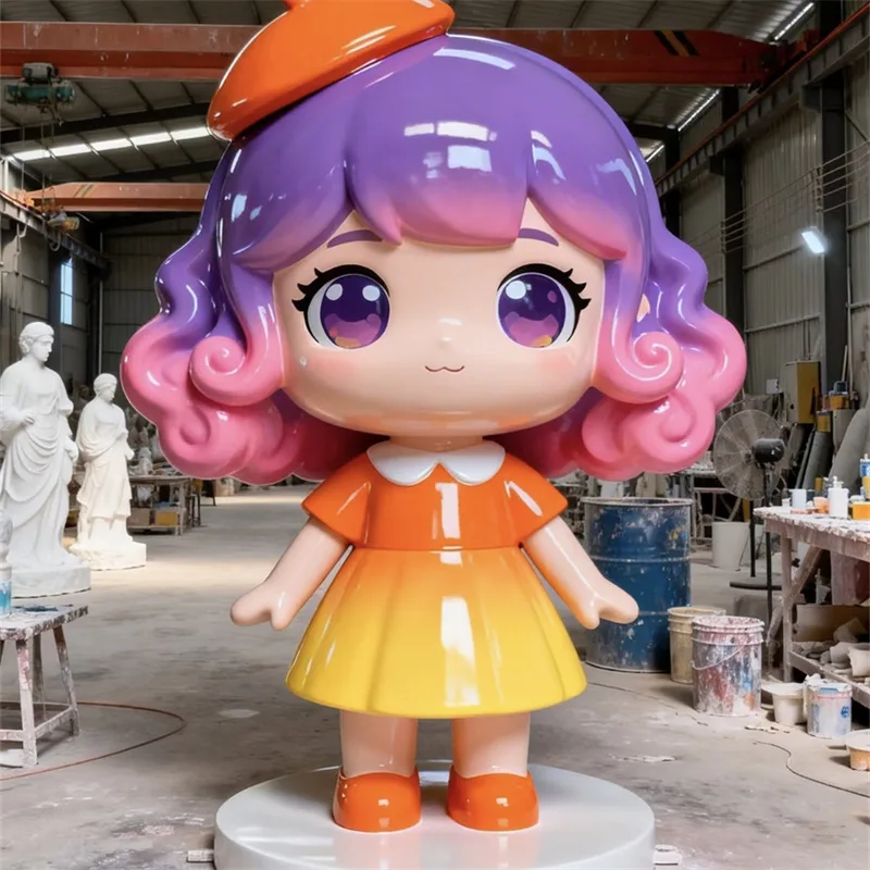 Purple-Pink Gradient Cartoon Girl FRP Sculpture | Viral IP Decor for Malls, Colorful Traffic Booster — view 4