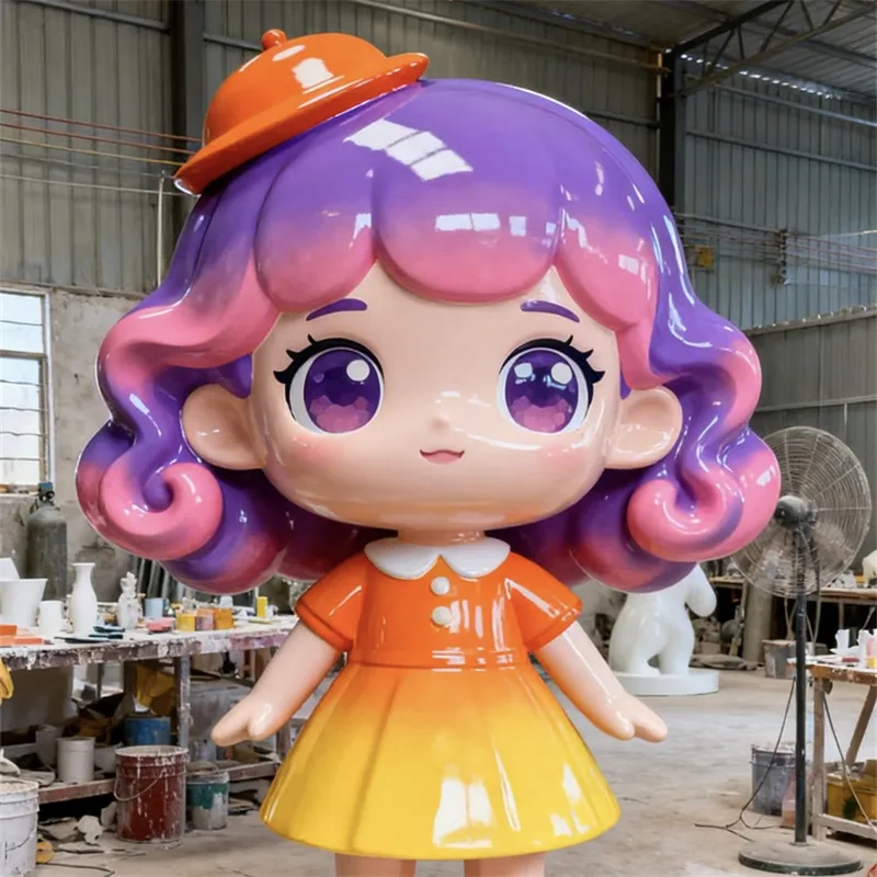 Purple-Pink Gradient Cartoon Girl FRP Sculpture | Viral IP Decor for Malls, Colorful Traffic Booster — view 3