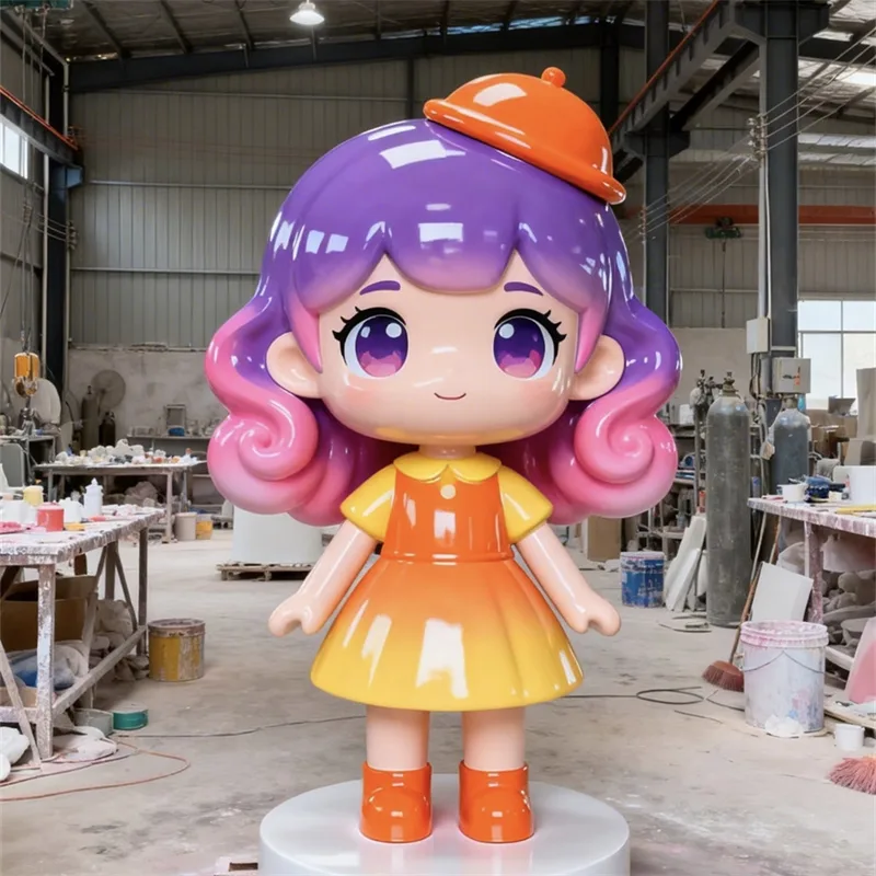 Purple-Pink Gradient Cartoon Girl FRP Sculpture | Viral IP Decor for Malls, Colorful Traffic Booster