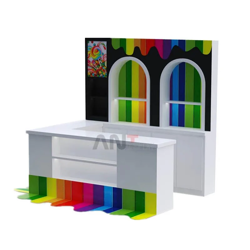 Rainbow colored cashier Candy store reception desk — view 3