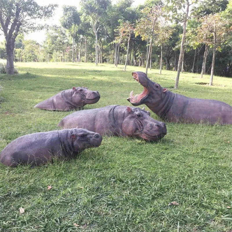 Realistic Fiberglass Hippo Sculpture | Outdoor Animal Statue for Parks & Zoos | Custom Landscape Hippo Decor — view 4