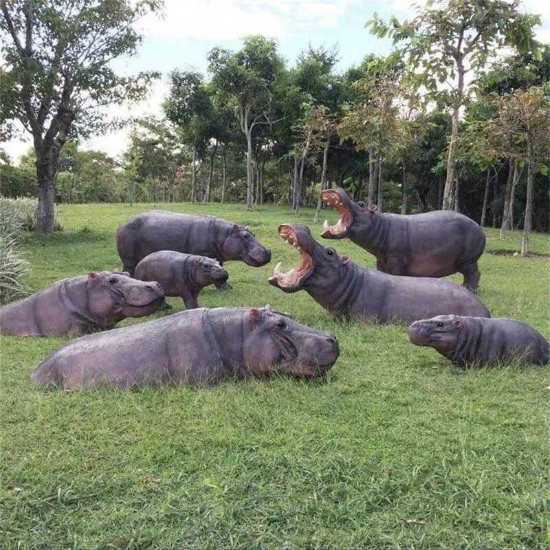 Realistic Fiberglass Hippo Sculpture | Outdoor Animal Statue for Parks & Zoos | Custom Landscape Hippo Decor — view 3