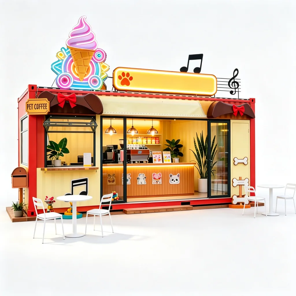 Red Cream Container Pet Coffee Ice Cream Kiosk with Soft Serve and Outdoor Seating — view 3