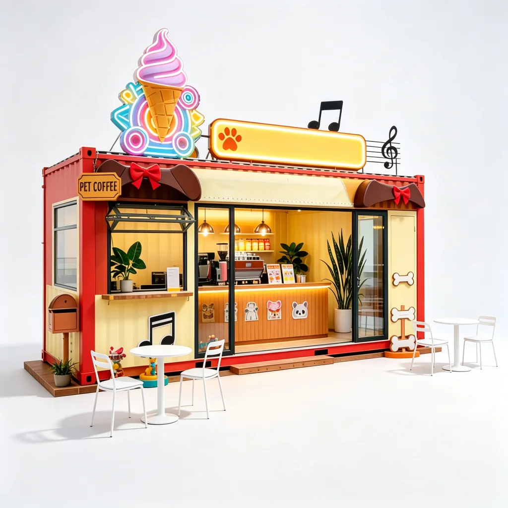 Red Cream Container Pet Coffee Ice Cream Kiosk with Soft Serve and Outdoor Seating — view 4