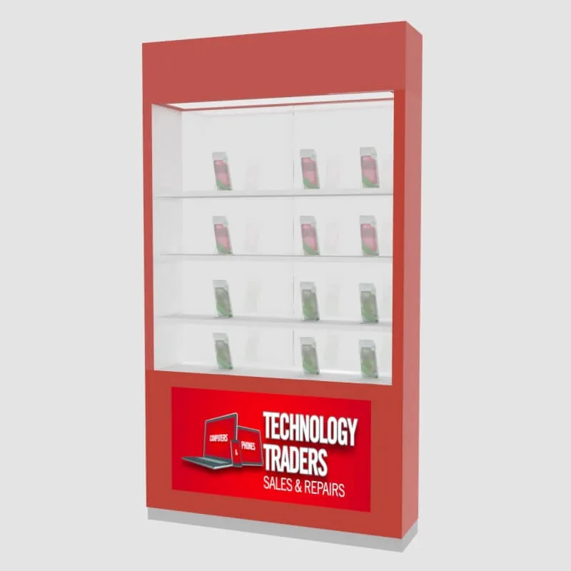 Red Electronic Retail Display Cabinet Customized Mobile Phone Display Showcase — view 3