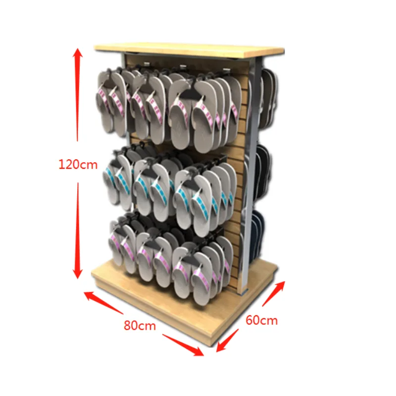 Retail simple slipper display rack Shoe store wooden display stand — view 3