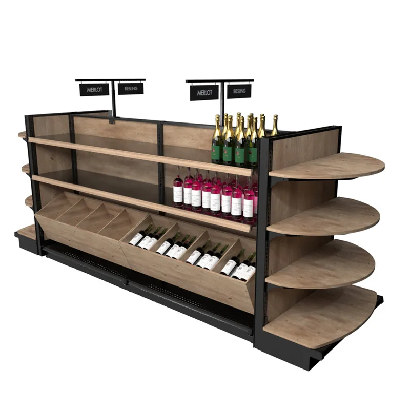 Retail wine shelving wood wall cabinet liquor store display rack for sale — view 3