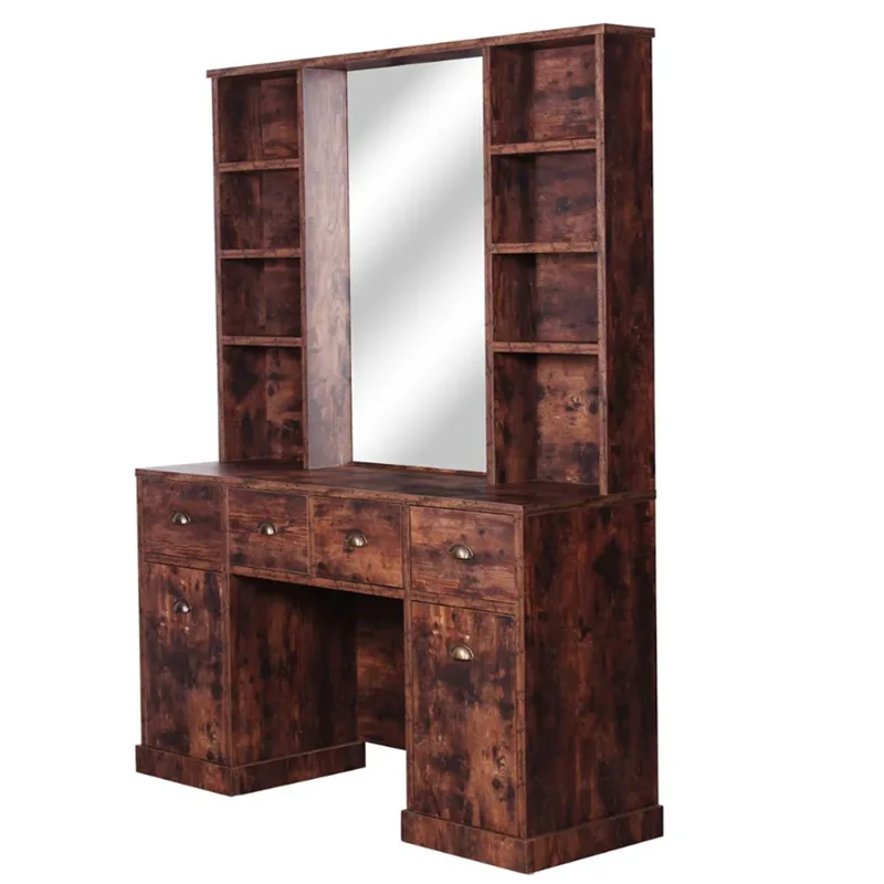 Retro barber station with ultra mirror free standing salon workstation on sale — view 3
