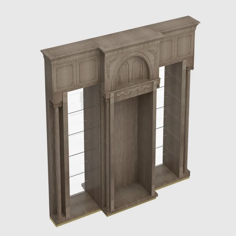 Retro Jewelry Cabinet – Vintage Open Display Shelf Cabinet with Solid Wood Carvings for Jewelry Stores & Home Use — view 2