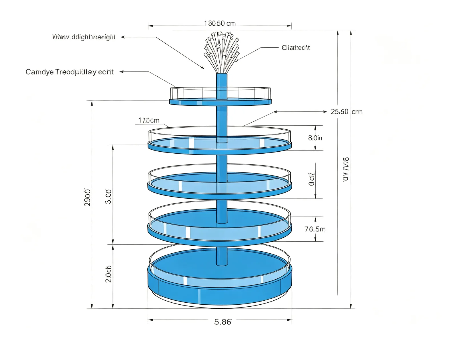 Rotating Tiered Candy Display Stand with Lollipop Tree Topper Blue Acrylic — product detail 1