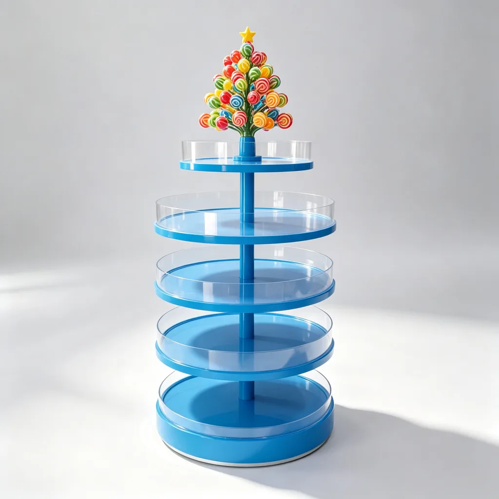 Rotating Tiered Candy Display Stand with Lollipop Tree Topper Blue Acrylic — view 2