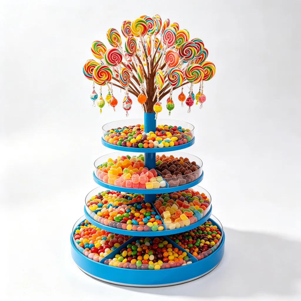 Rotating Tiered Candy Display Stand with Lollipop Tree Topper Blue Acrylic — view 3