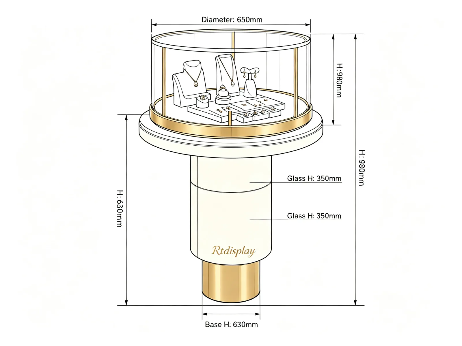 Round Circular Jewelry Pedestal Display Stand Gold Frame Cream PU Base — product detail 1