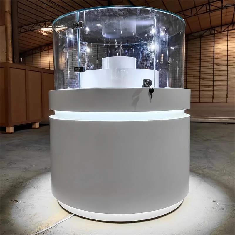 Round Jewelry Display Showcase | Curved Tempered Glass Lockable Island Jewelry Display Cabinet | LED Light Jewelry Display Cabinet for Store — view 2