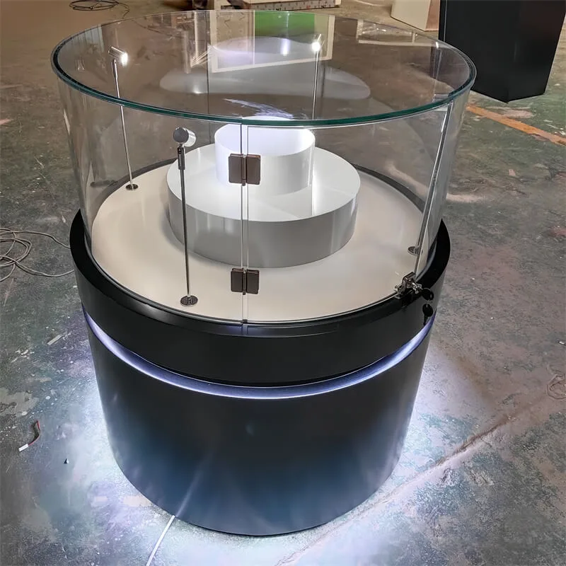Round Jewelry Display Showcase | Curved Tempered Glass Lockable Island Jewelry Display Cabinet | LED Light Jewelry Display Cabinet for Store — view 4