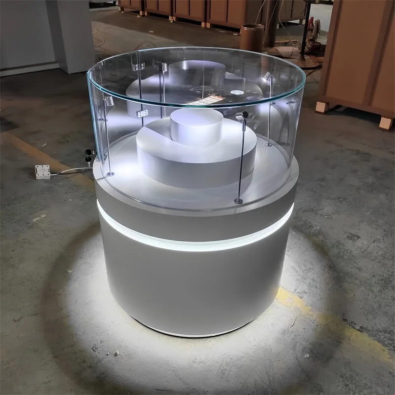 Round Jewelry Display Showcase | Curved Tempered Glass Lockable Island Jewelry Display Cabinet | LED Light Jewelry Display Cabinet for Store — view 3