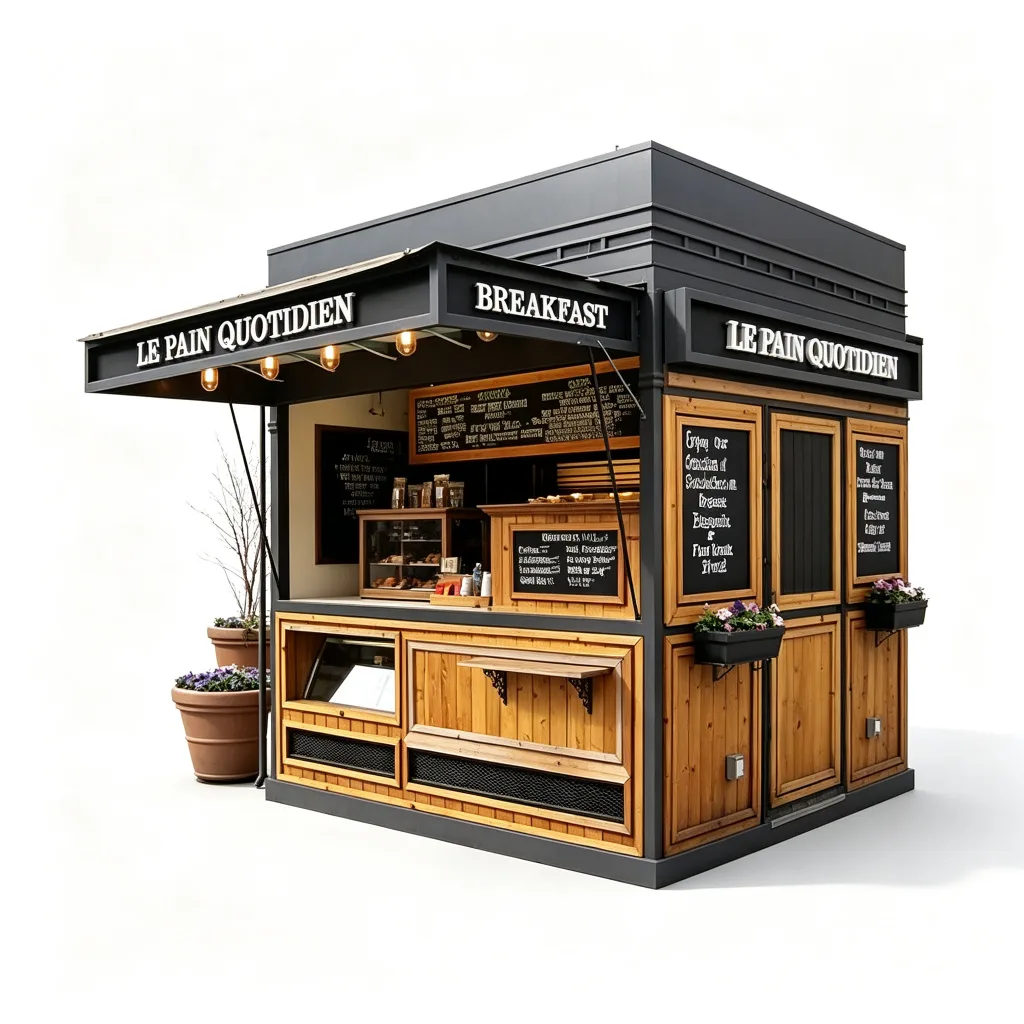 Rustic Reclaimed Wood Coffee Breakfast Kiosk with Artisan Bakery and Living Roof — view 3
