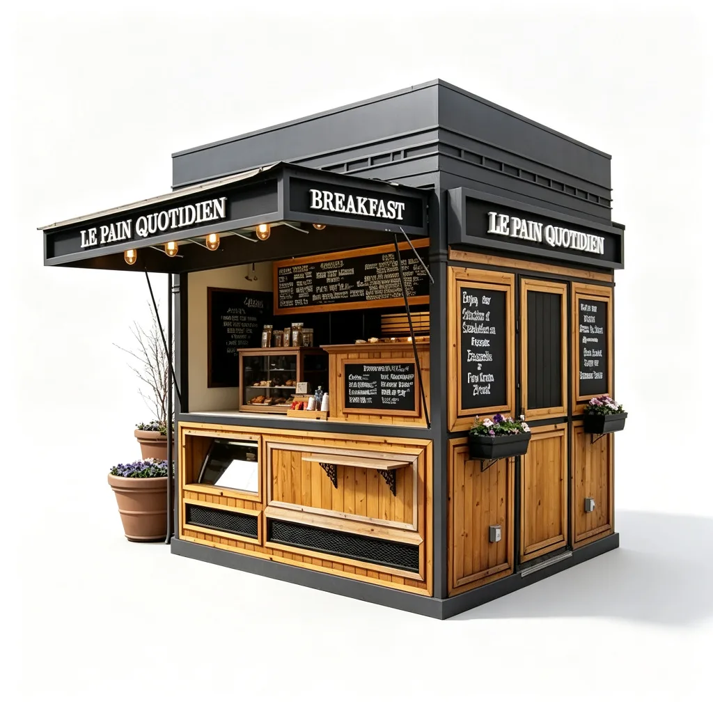 Rustic Reclaimed Wood Coffee Breakfast Kiosk with Artisan Bakery and Living Roof — view 4