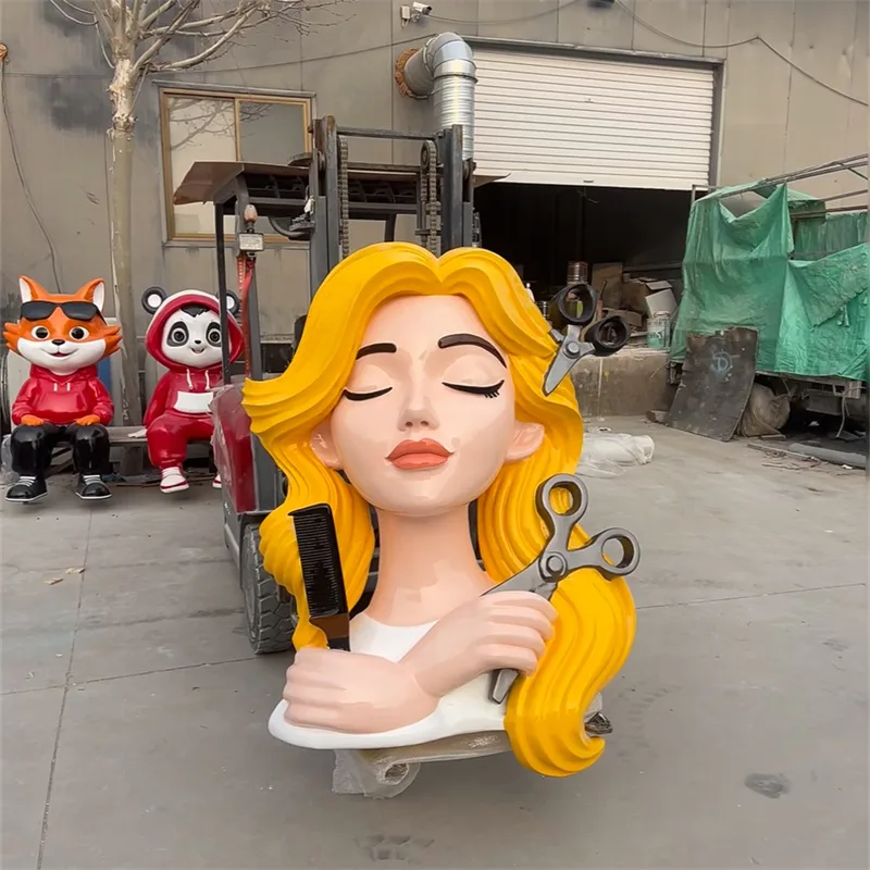 Scissors & Comb Themed Hair Salon Sculpture | Durable Fiberglass, Fashionable IP Decor for Store & Indoor Use