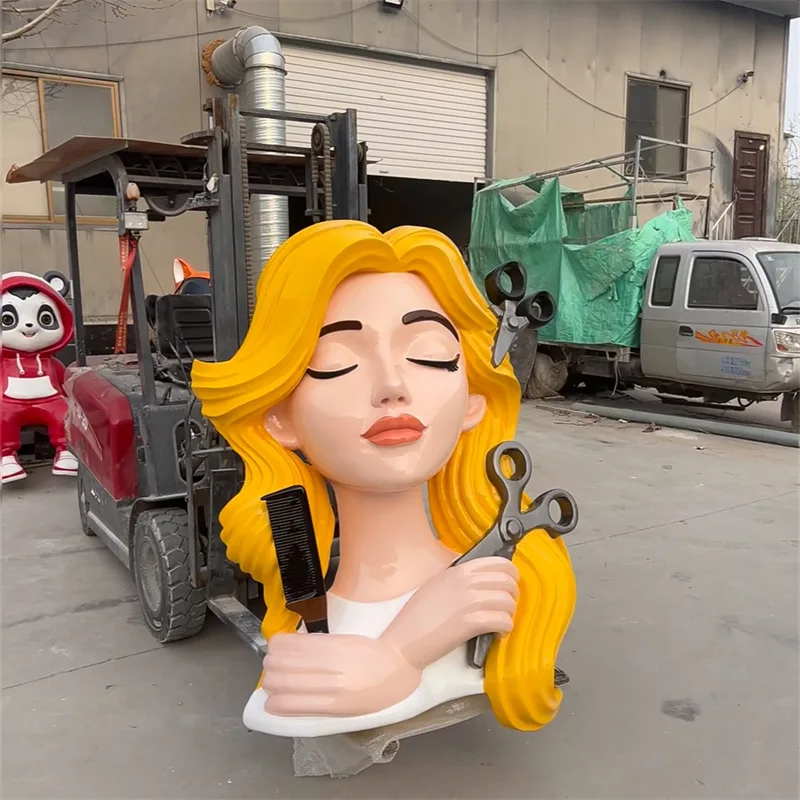 Scissors & Comb Themed Hair Salon Sculpture | Durable Fiberglass, Fashionable IP Decor for Store & Indoor Use — view 4