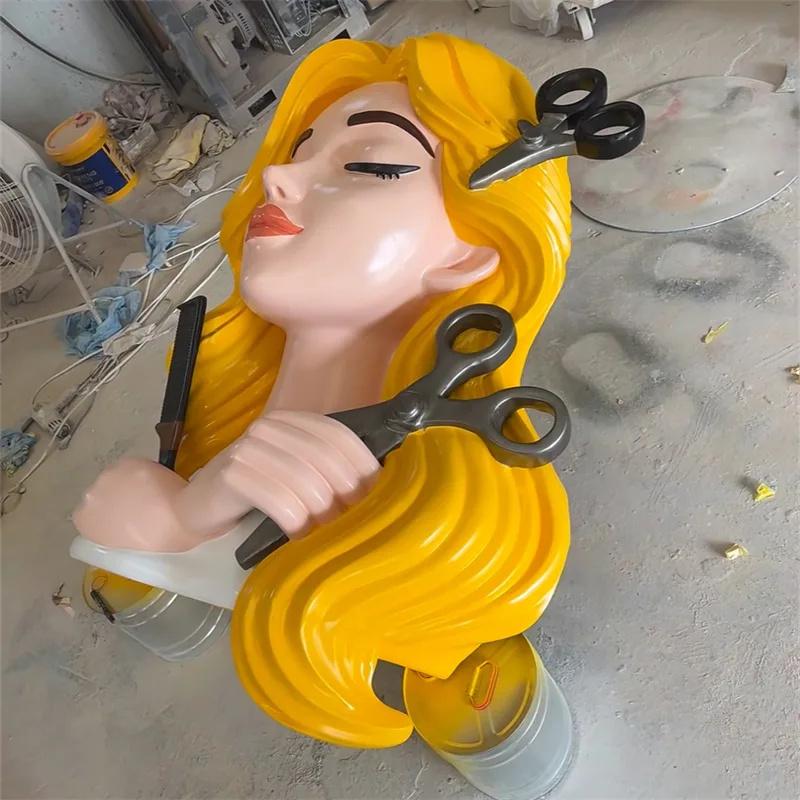 Scissors & Comb Themed Hair Salon Sculpture | Durable Fiberglass, Fashionable IP Decor for Store & Indoor Use — view 2