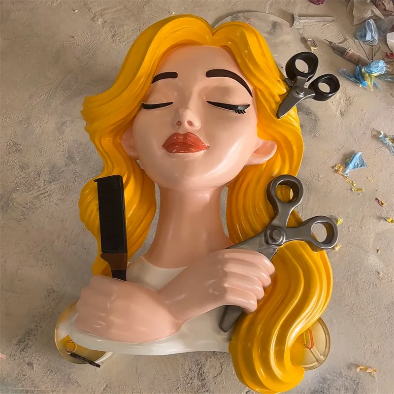 Scissors & Comb Themed Hair Salon Sculpture | Durable Fiberglass, Fashionable IP Decor for Store & Indoor Use — view 3