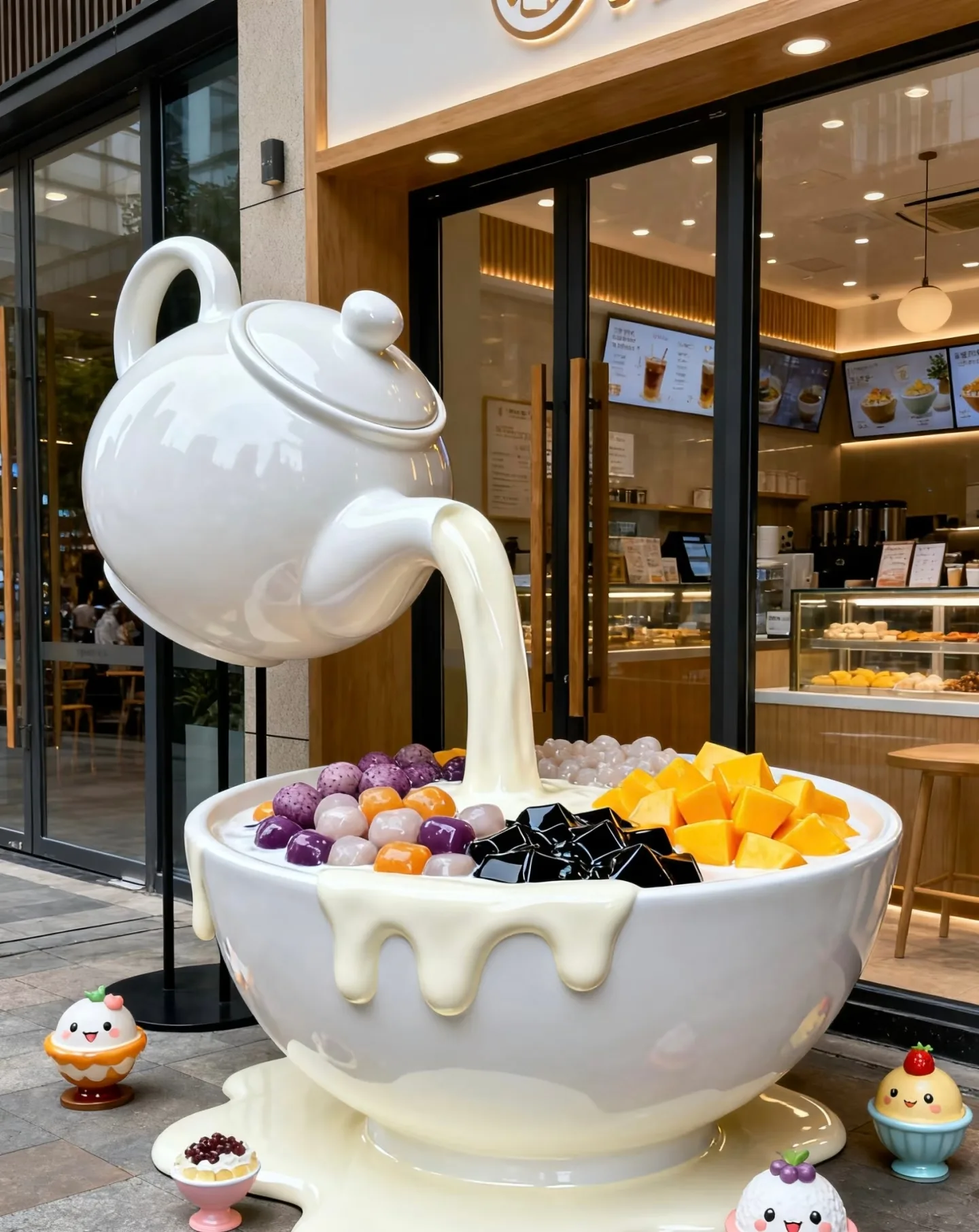 Signature Dessert Landmark for Shops：Giant Teapot & Dessert Bowl Sculpture