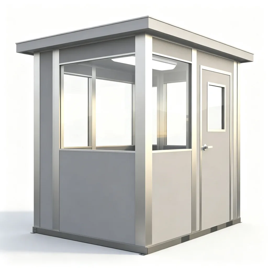 Silver Aluminum Guard Booth Clear Glass Panels Compact Security Shelter — view 3