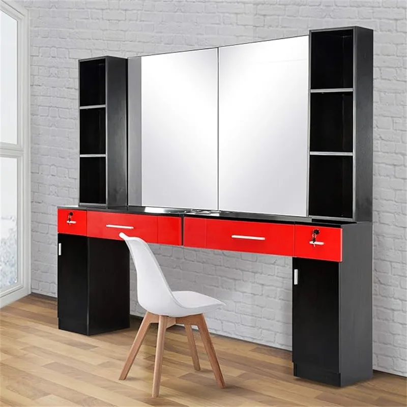 Simple barber shop workstation with two seat free standing station on sale — view 3