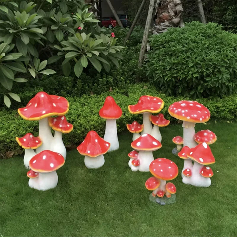 Simulated Polka Dot Mushroom Fiberglass Sculpture | Outdoor Park / Farm Lawn Ornament, Mall Fruit & Vegetable Store Decor — view 3