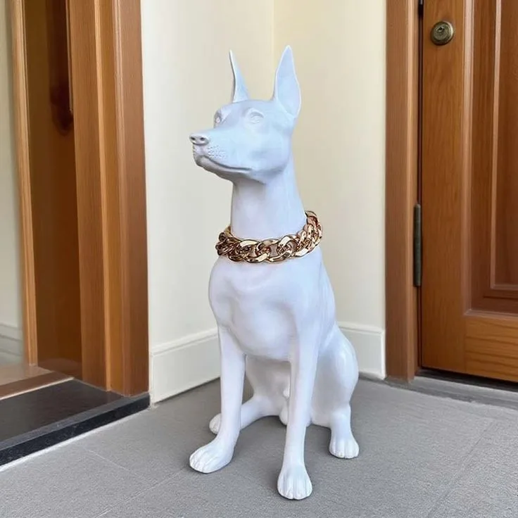 Sitting Doberman Fiberglass Sculpture for Home Entryway & Villa Interior Decor — view 2
