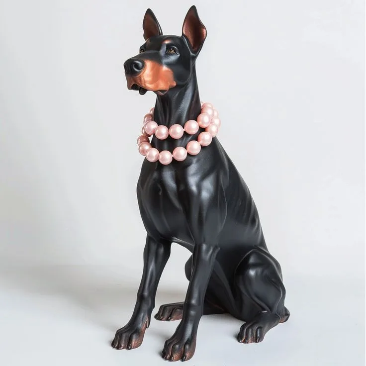 Sitting Doberman Fiberglass Sculpture for Home Entryway & Villa Interior Decor